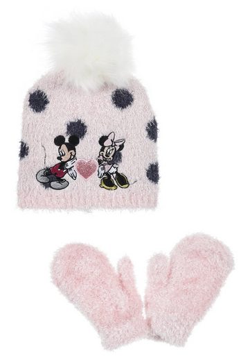 DISNEY MINNIE MOUSE Bommelmütze Mädchen Kinder Winter-Set 2 tlg. Mütze & Handschuhe SET mehr Online Outlet