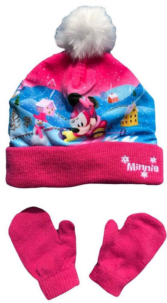 DISNEY BABY Bommelmütze Minnie Mouse Mütze Mädchen Set Wintermütze + Handschuhe Mädchen pink oder rosa Gr. 48 und 50 cm mehr Tägliche Deals