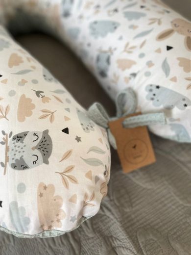 LOOLAY Stillkissen Waffelpique Seitenschläferkissen XXL Schwangerschaftskissen 170 cm Stillkissen + Bezug (Reißverschluss); Attmungsaktive WAFFEL + GLATT Baumwolle WEICH Stillkissen MUSTERN: HASE Beige/ GRAU, MINZE, WEIß, ROS Kostenloser Versand international