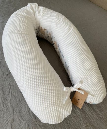 LOOLAY Stillkissen Waffelpique Seitenschläferkissen XXL Schwangerschaftskissen 170 cm Stillkissen + Bezug (Reißverschluss); Attmungsaktive WAFFEL + GLATT Baumwolle WEICH Stillkissen MUSTERN: HASE Beige/ GRAU, MINZE, WEIß, ROS Kostenloser Versand international