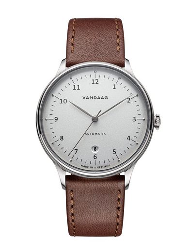 VANDAAG Automatikuhr Primus Automatik Stahl-Silber Made in Germany, Saphirglas, 5 Bar wasserdicht, deutsches Leder mehr Fabrik Onlineshop
