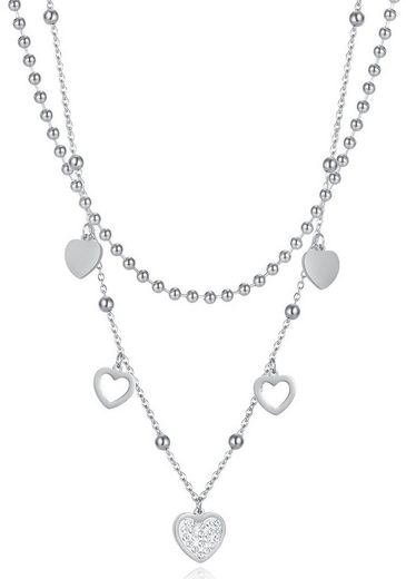 FIRETTI Kette mit Anhänger Schmuck Geschenk, Hearts Charm mit Zirkonia (synth) mehr Zeitlich begrenztes Angebot