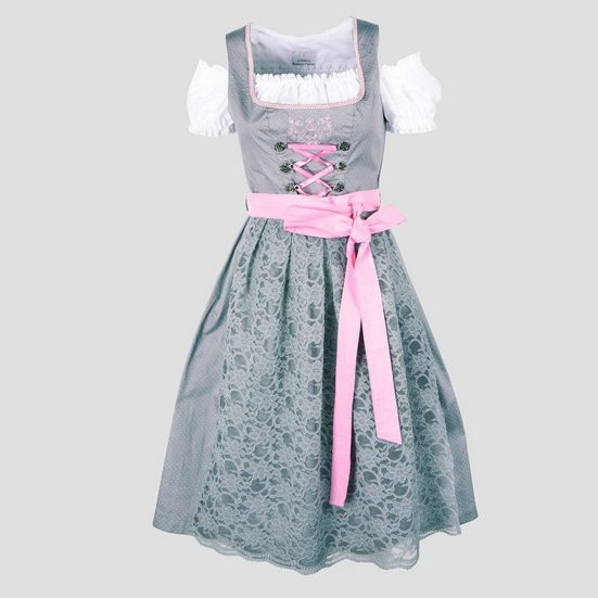 RAMONA LIPPERT Dirndl Grazia 3-teiliges Trachtenkleid grau Spitze Rocklänge 60 cm mehr Outlet