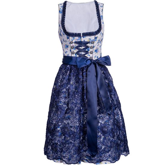 KELLIAR Dirndl Midi Trachtenkleid, ideal für Oktoberfest, Rocklänge 60 cm, Blau Florales Muster, Dekorative Schnürung mehr Blitzverkäufe
