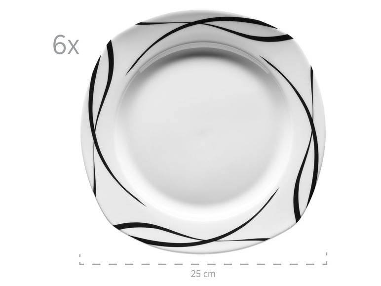 MÄSER Serie Oslo, 12-teiliges Teller-Set, klassisch, zeitlos, elegant, Porzellan, schwarz-weiß Blitzangebot