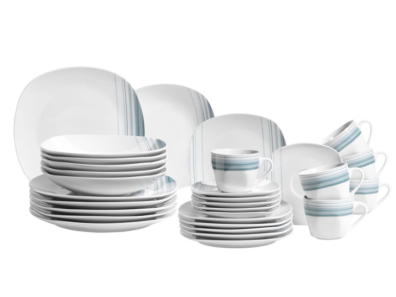 MÄSER Serie Enni, Kombiservice 30 teilig, weißes Geschirr-Set mit blauem Muster, Teller, Kaffeetasse, Dessertteller für 6 Personen Online Outlet