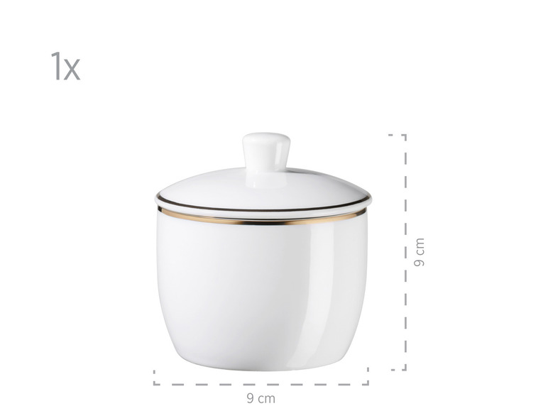 MÄSER Serie Professional Dining, Zubehör Set aus Müslischalen, Eierbechern, Schüsseln, Zuckerdose, Milchkännchen, Dipschälchen und Servierplatten, 24-teilig, Weiß mit Goldrand Fabrikladen