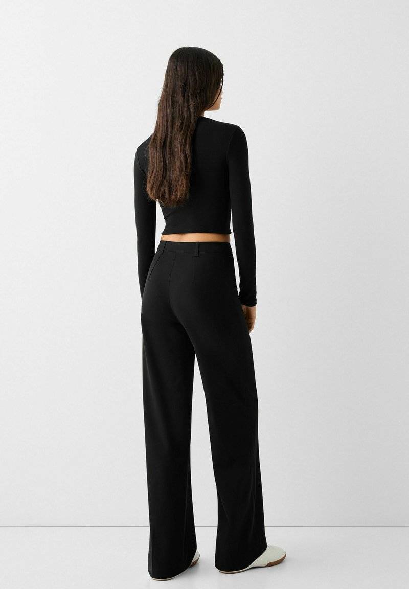 Bershka Bershka WIDE TAILORED - Trousers - black Saisonale Angebote
