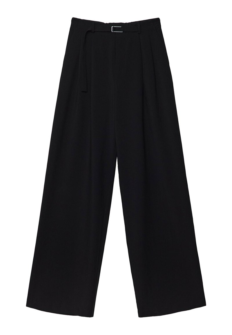 Stradivarius Stradivarius WITH BUCKLE DETAIL - Trousers - black Räumungsverkauf