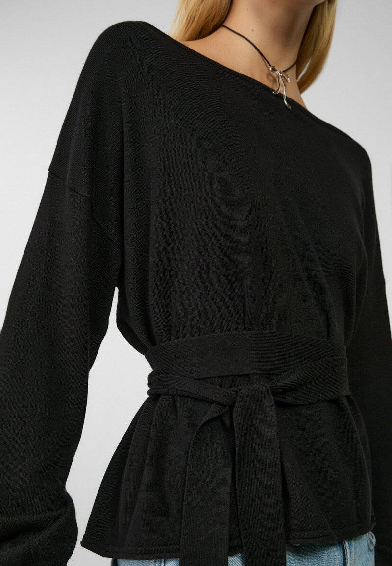 Stradivarius Stradivarius BOAT NECK - Jumper - black Neueste Stile