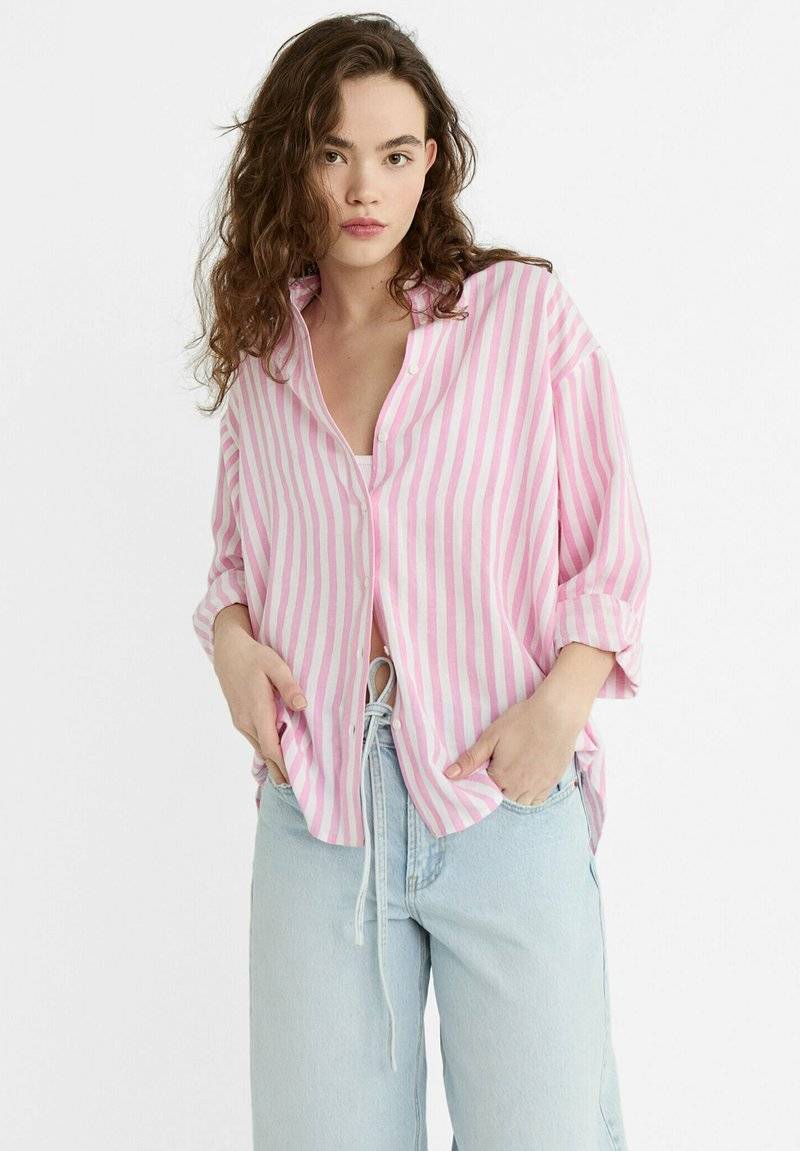 Stradivarius Stradivarius STRIPED - Button-down blouse - light pink Letzter Tag