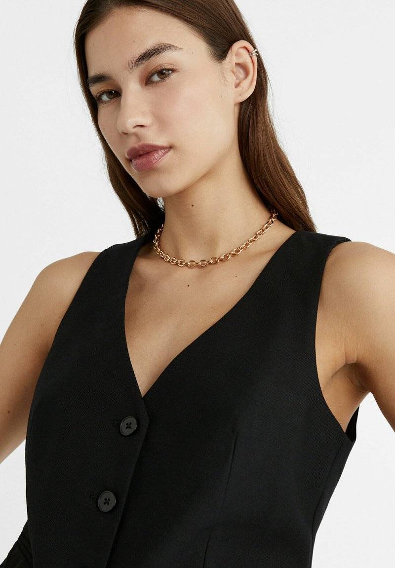 Stradivarius Stradivarius SHORT BUTTONED - Waistcoat - black Vierteljährliche Förderung