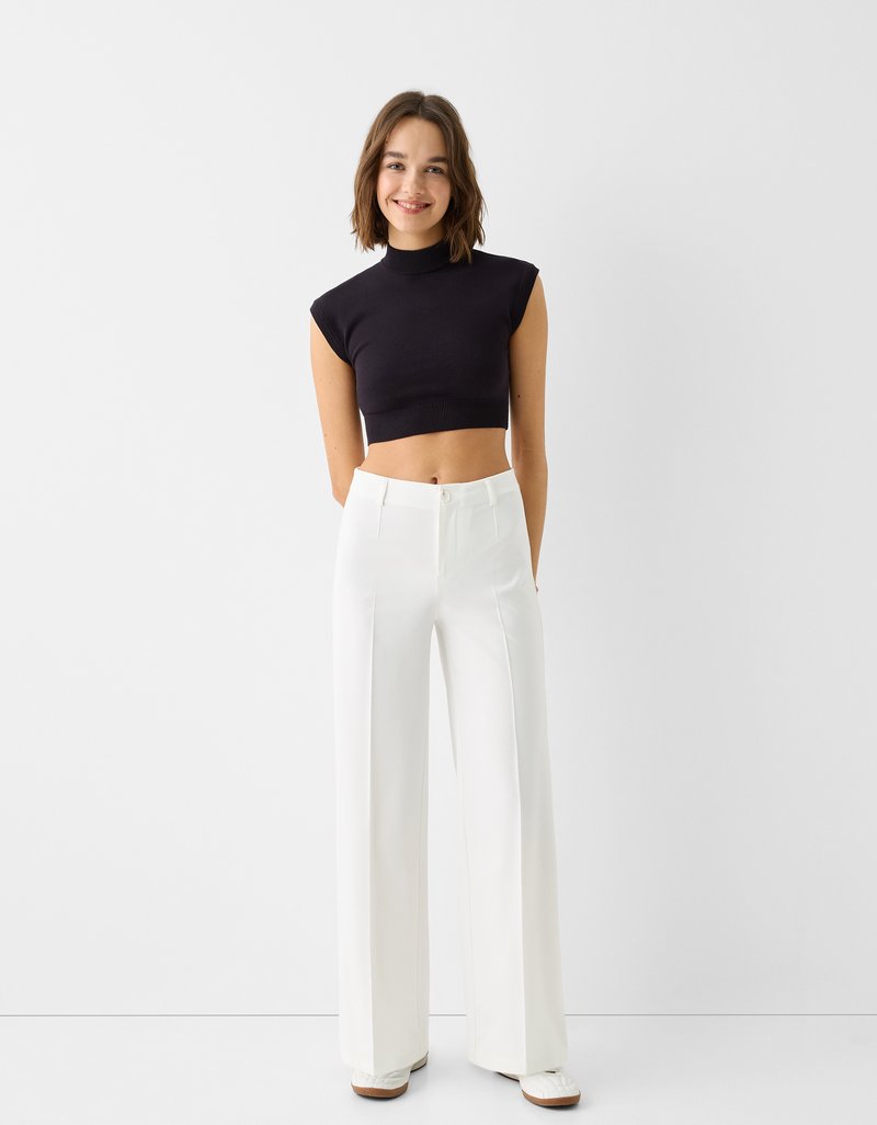 Bershka Bershka WIDE TAILORED - Trousers - white Wochenangebot