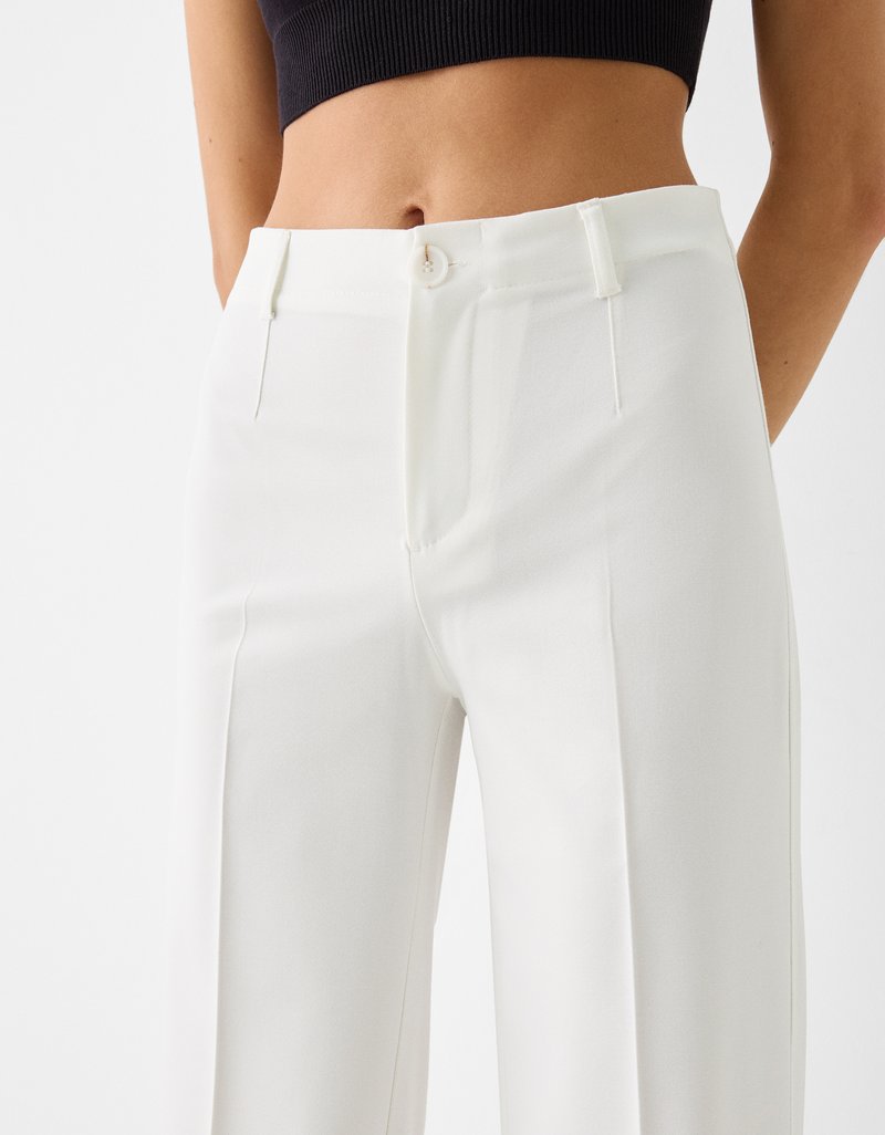 Bershka Bershka WIDE TAILORED - Trousers - white Wochenangebot
