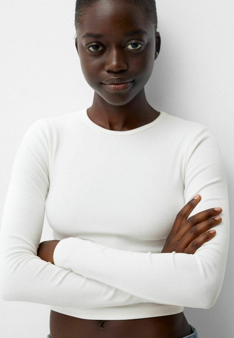 Bershka Bershka LONG SLEEVE - Long sleeved top - white JETZT KAUFEN
