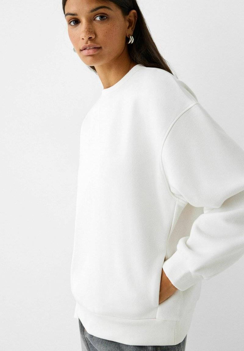 Bershka Bershka Sweatshirt - white Zeitbegrenzte Promotion