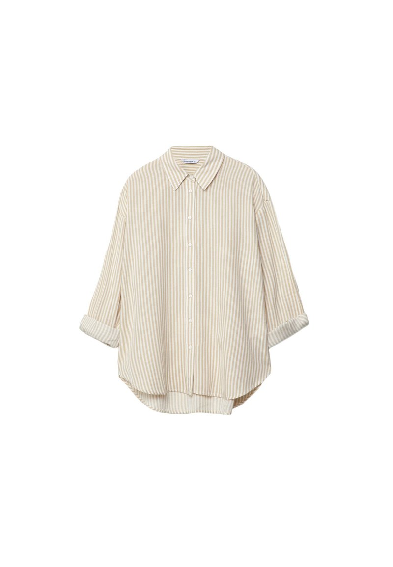 Stradivarius Stradivarius STRIPED - Button-down blouse - stone Bis zu 65% Rabatt
