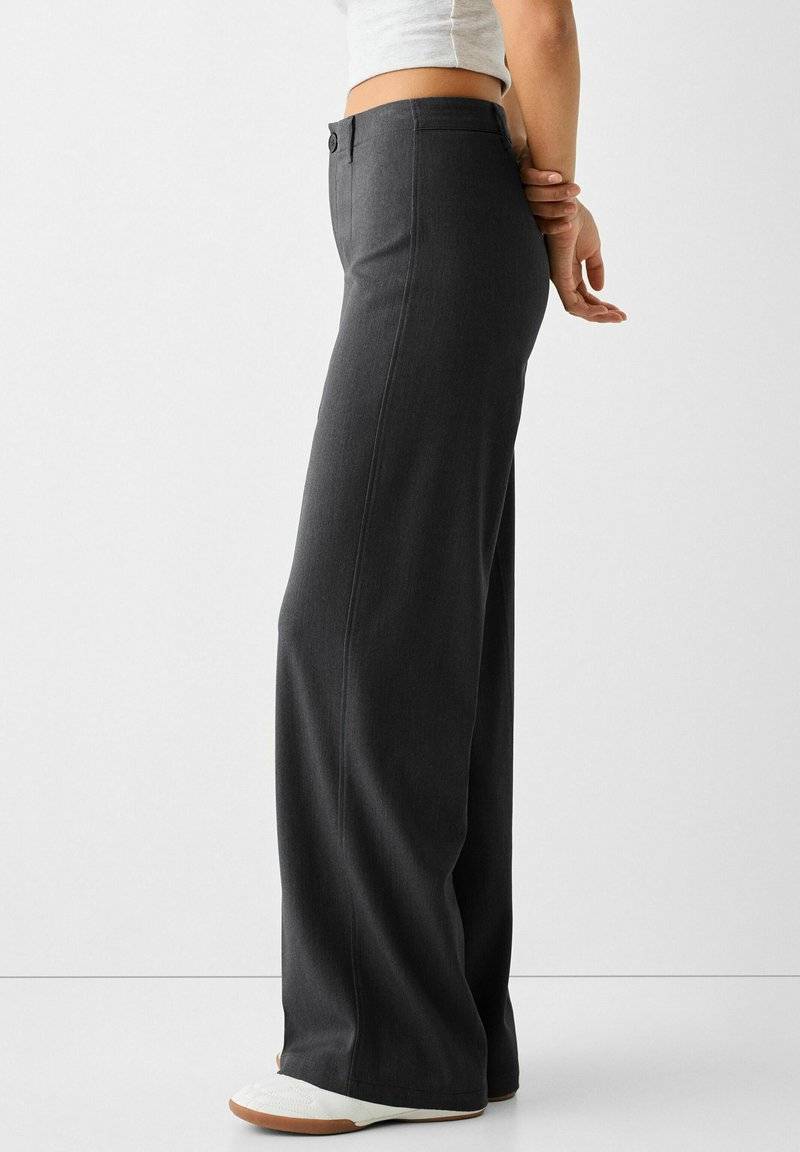 Bershka Bershka WIDE TAILORED - Trousers - mottled dark grey Sonderangebot der Fabrik