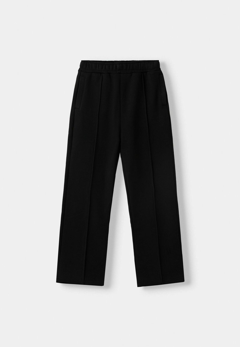 Bershka Bershka WIDE - Tracksuit bottoms - black Nur noch ein Tag übrig