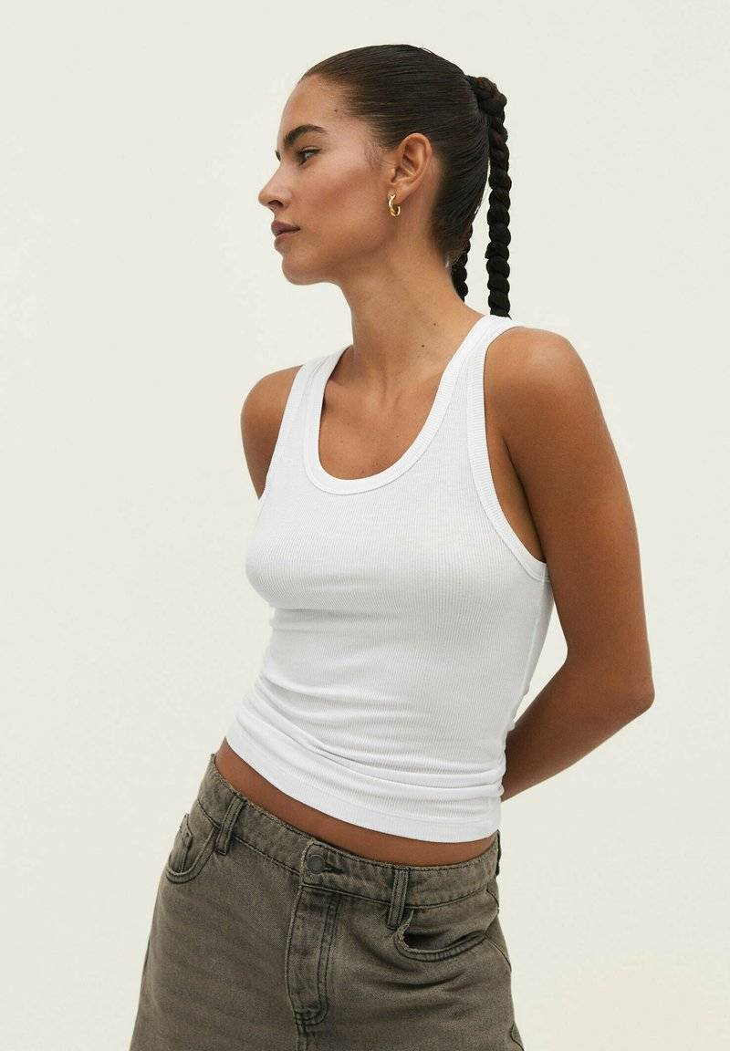 Stradivarius Stradivarius RACERBACK - Top - white denim Clearance-Verkauf