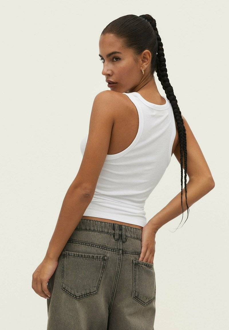 Stradivarius Stradivarius RACERBACK - Top - white denim Clearance-Verkauf