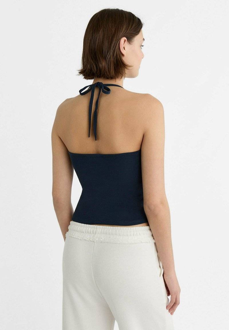Stradivarius Stradivarius TIED HALTER - Top - dark blue Vierteljährliche Förderung