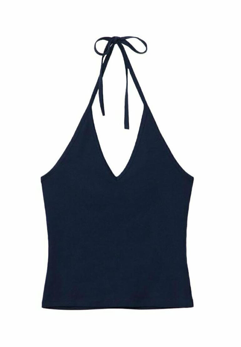 Stradivarius Stradivarius TIED HALTER - Top - dark blue Vierteljährliche Förderung