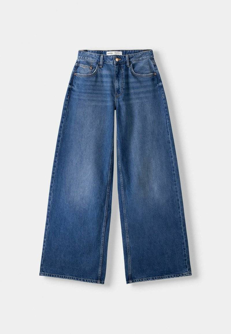 Bershka Bershka WIDE-LEG - Relaxed fit jeans - dark blue Kostenloser Versand international