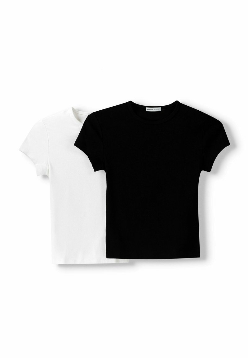 Bershka Bershka SHORT SLEEVE ROUND NECK 2 PACK - Basic T-shirt - black zollfrei