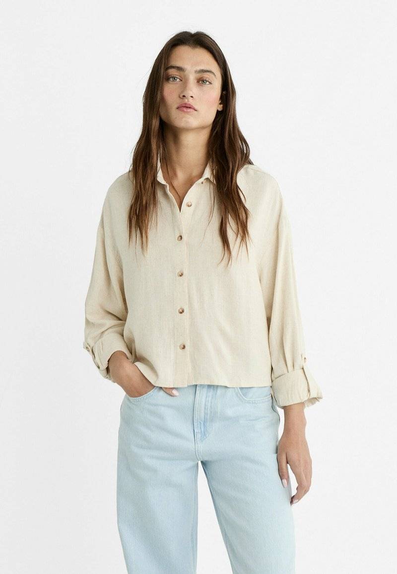 Stradivarius Stradivarius Button-down blouse - stone Räumungsverkauf