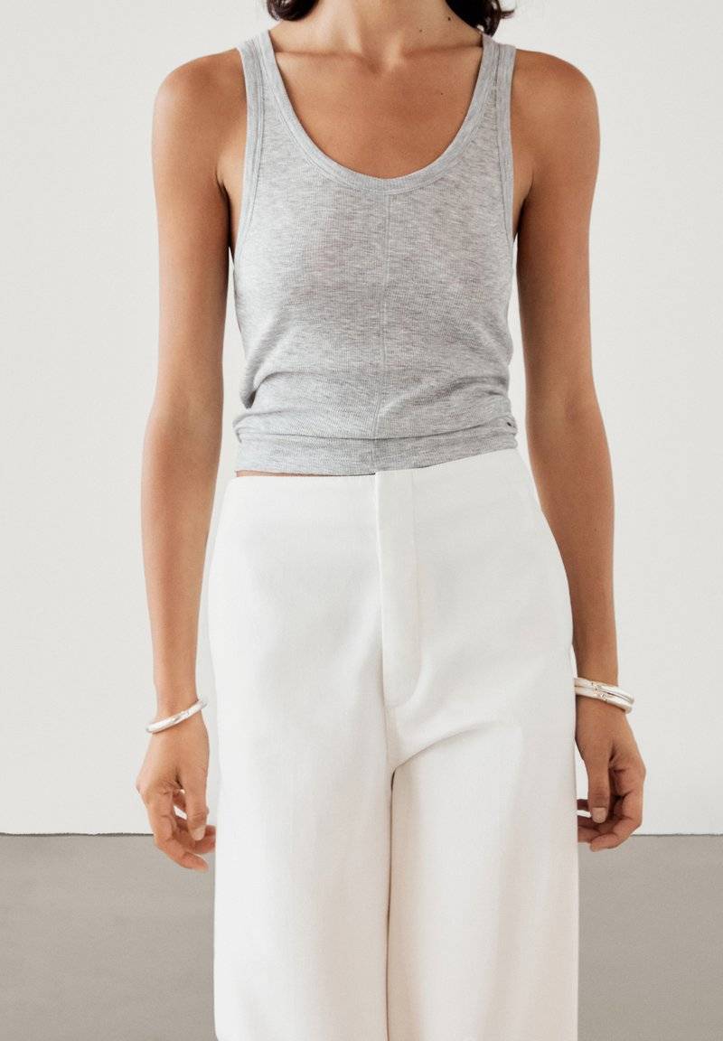 Massimo Dutti Massimo Dutti HIGH-WAIST FLARED - Trousers - white Sonderangebot der Fabrik
