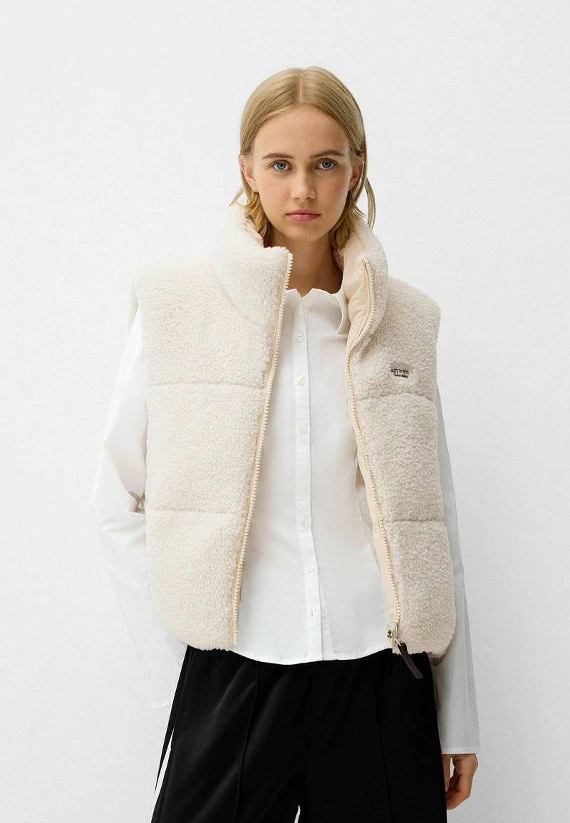 Bershka Bershka REVERSIBLE - Waistcoat - white Nur noch ein Tag übrig