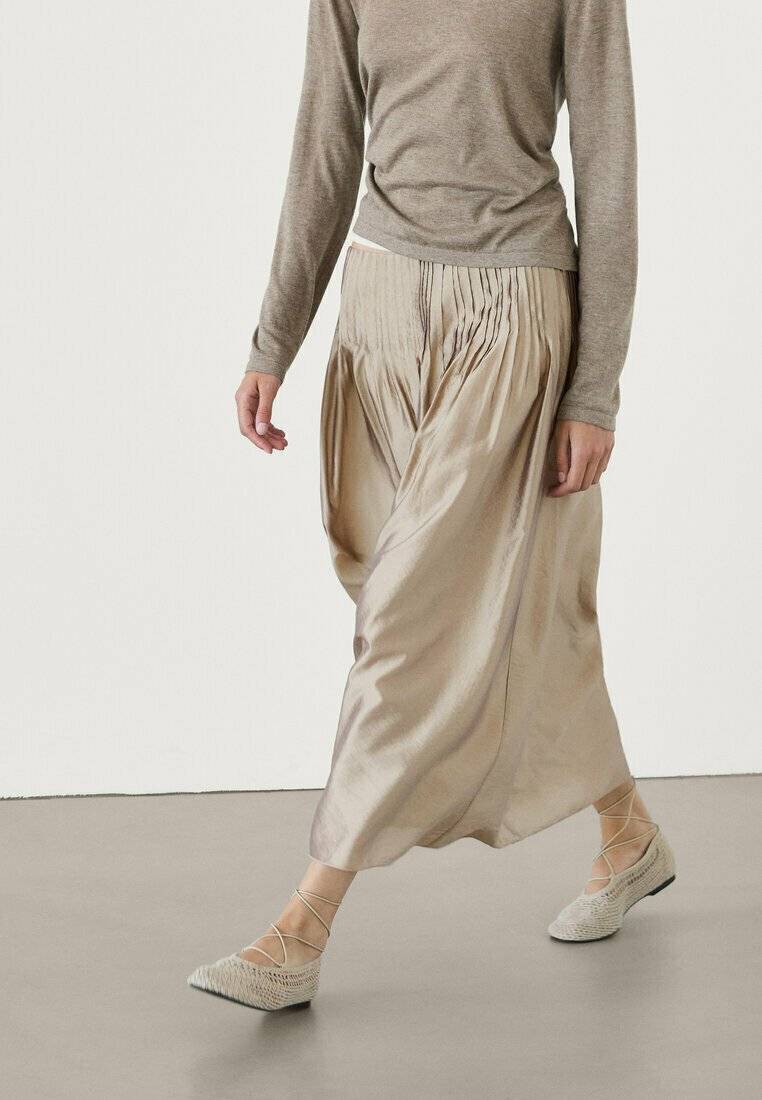 Massimo Dutti Massimo Dutti Pleated skirt - beige Bis zu 65% Rabatt