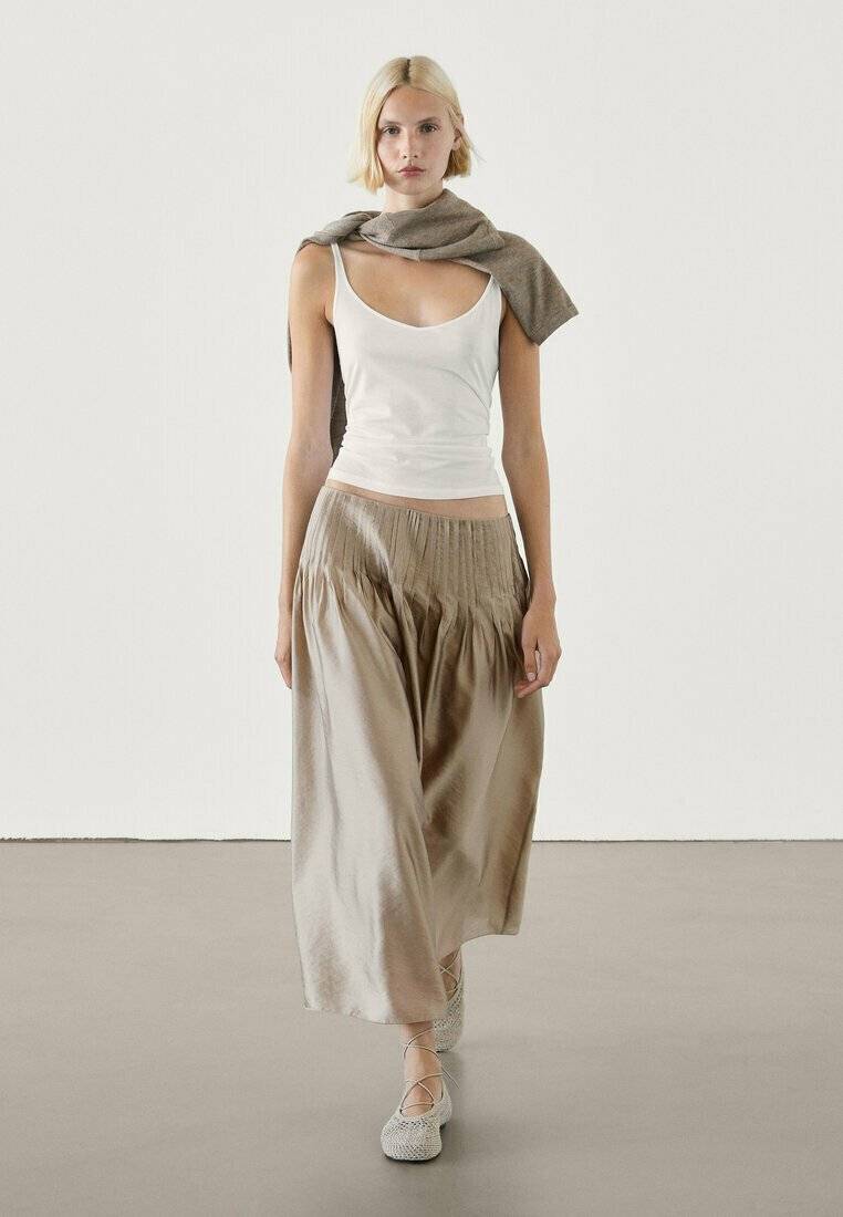 Massimo Dutti Massimo Dutti Pleated skirt - beige Bis zu 65% Rabatt
