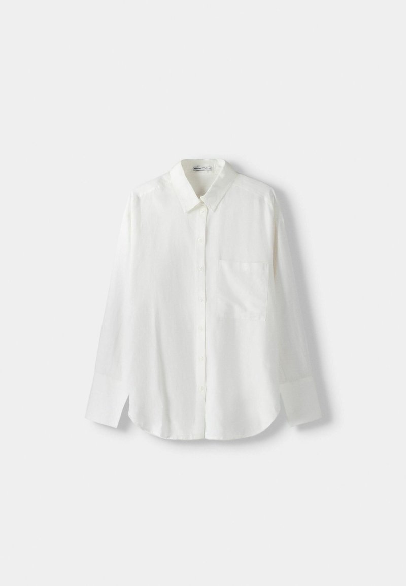 Bershka Bershka OVERSIZE - Button-down blouse - white Super Rabatt