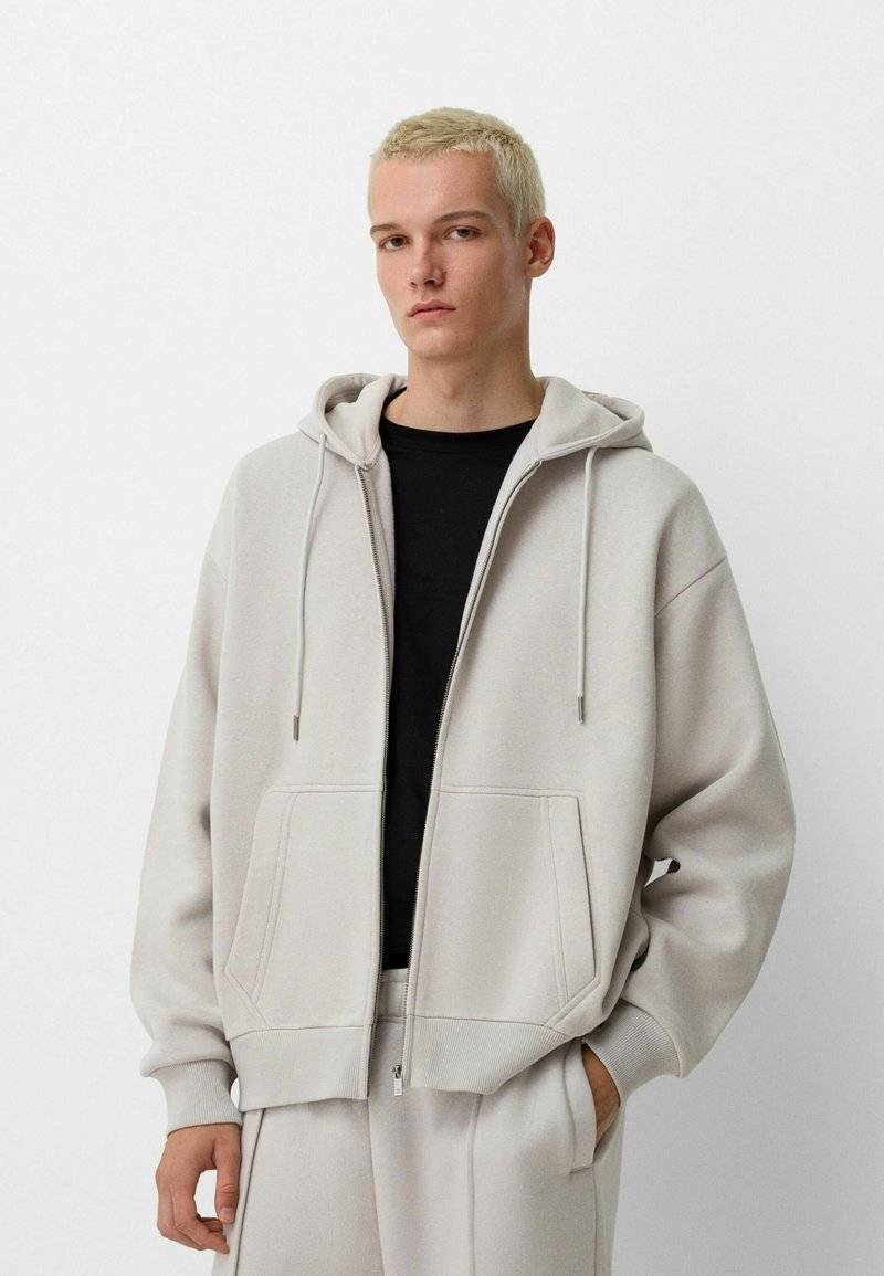 Bershka Bershka SET Zip-Up Sweatshirt + WIDE LEG - Tracksuit - white Kostenloser Versand