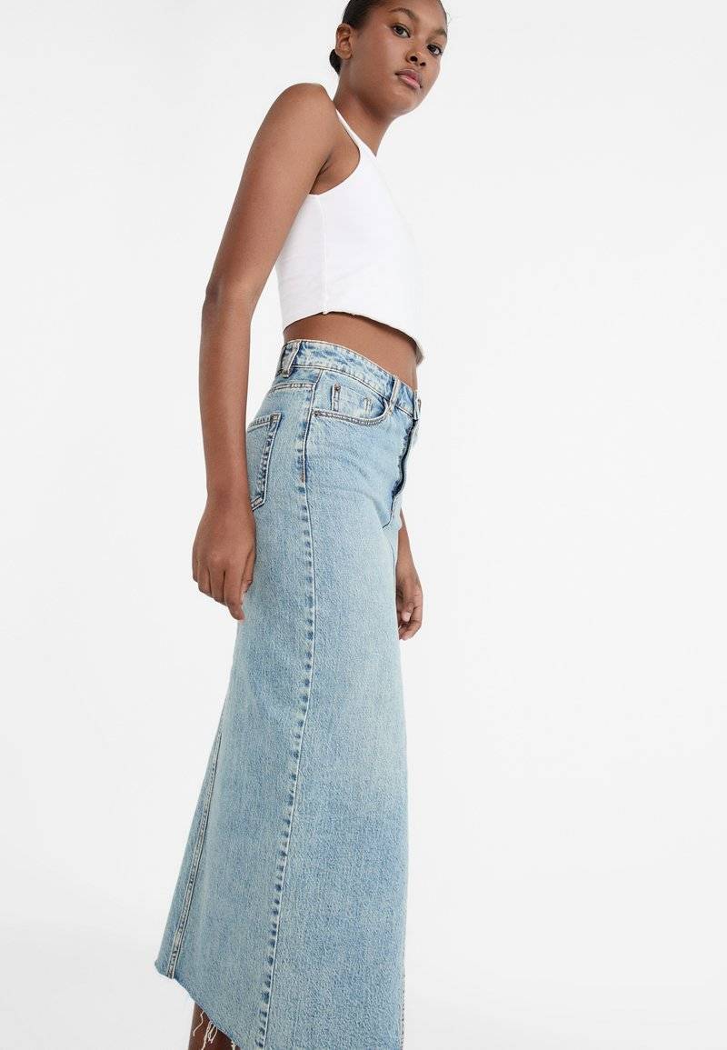 Stradivarius Stradivarius IM COMFORT-FIT - Maxi skirt - stone blue denim Valentinstagsangebot