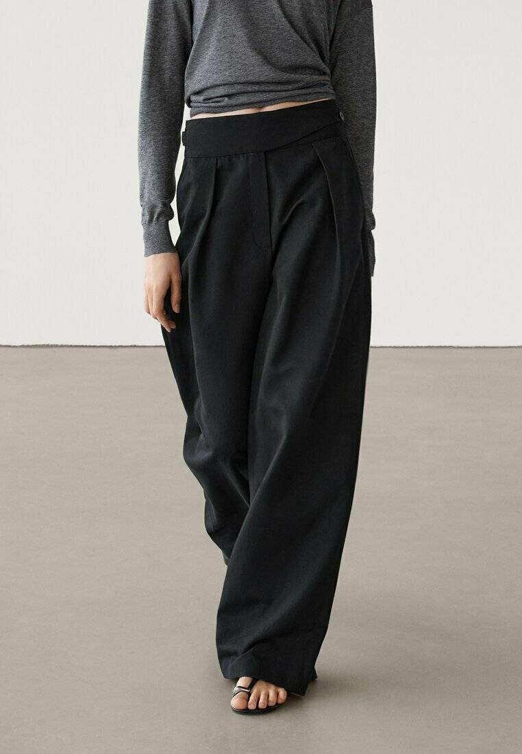 Massimo Dutti Massimo Dutti WIDE-LEG - Trousers - black Heißer Verkauf