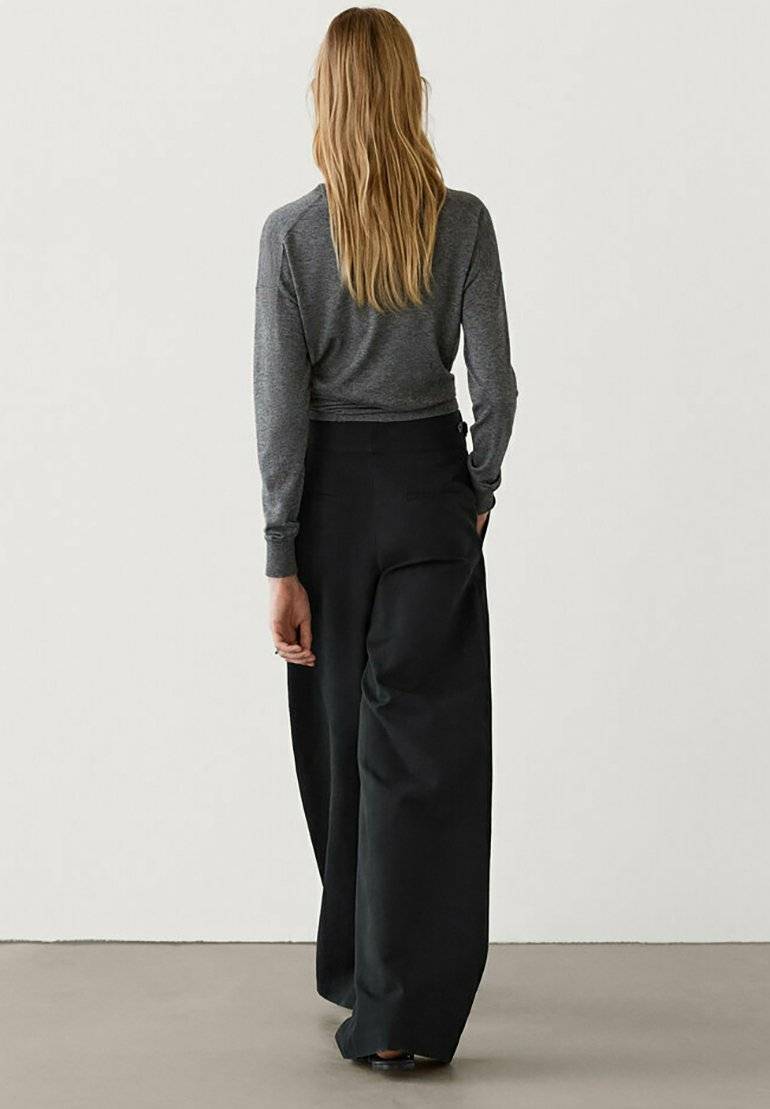 Massimo Dutti Massimo Dutti WIDE-LEG - Trousers - black Heißer Verkauf