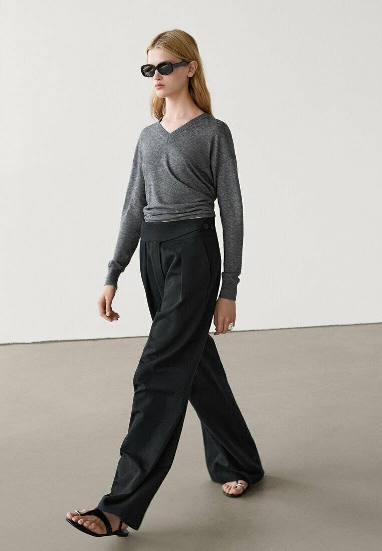 Massimo Dutti Massimo Dutti WIDE-LEG - Trousers - black Heißer Verkauf