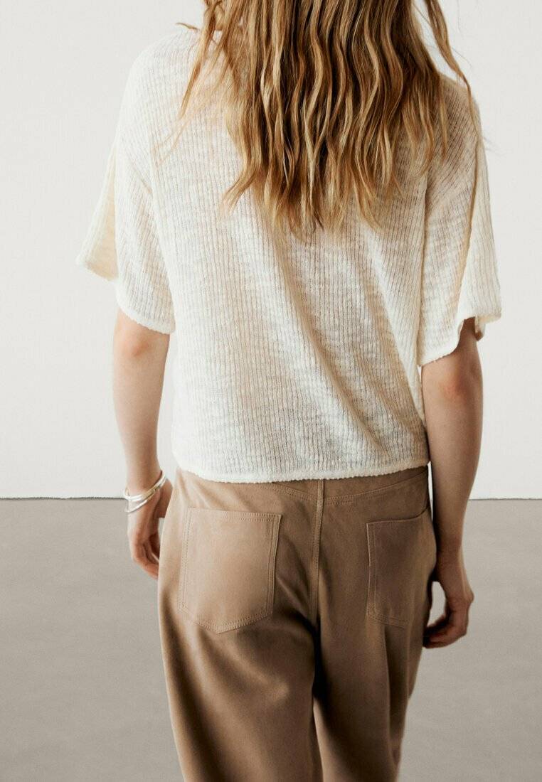 Massimo Dutti Massimo Dutti TEXTURED - Basic T-shirt - beige Versandkostenfrei