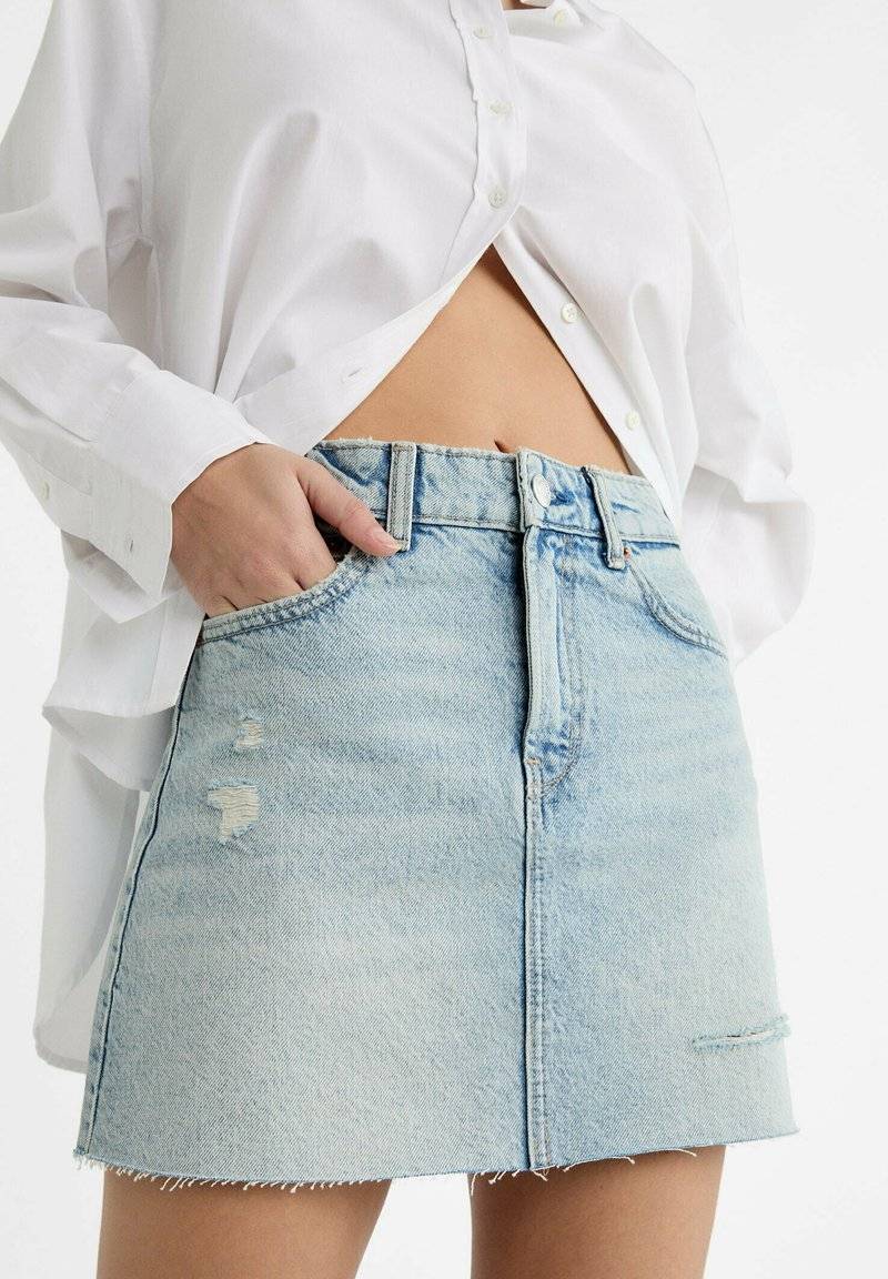 Stradivarius Stradivarius A-line skirt - light blue denim Fabrikladen