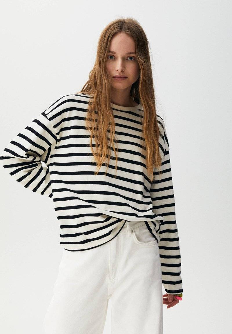 PULL&BEAR PULL&BEAR BASIC - Long sleeved top - mottled black Auslauf