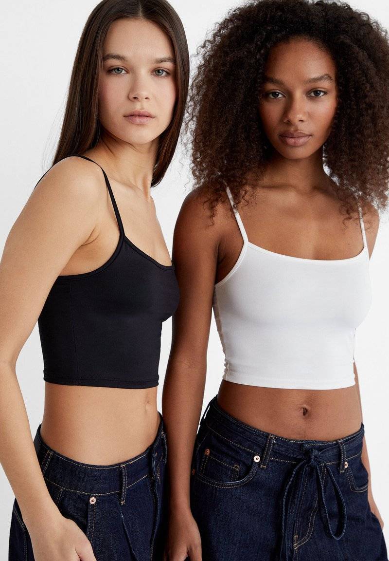 Stradivarius Stradivarius 2-PACK OF STRAPPY CROP - Top - black 50% Rabatt mit kostenlosem Versand