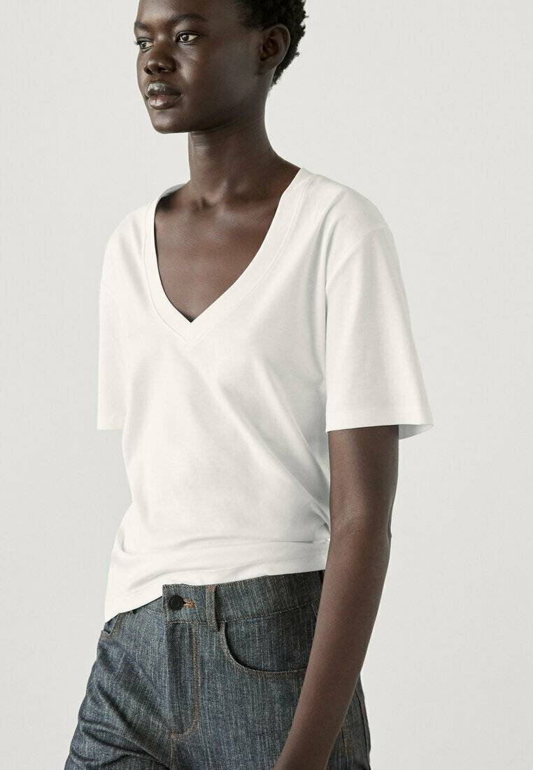 Massimo Dutti Massimo Dutti V-NECK - Basic T-shirt - white Lagerräumung