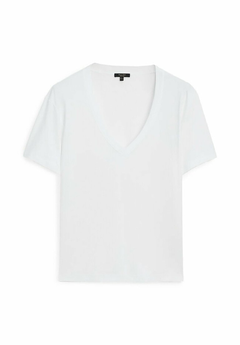Massimo Dutti Massimo Dutti V-NECK - Basic T-shirt - white Lagerräumung