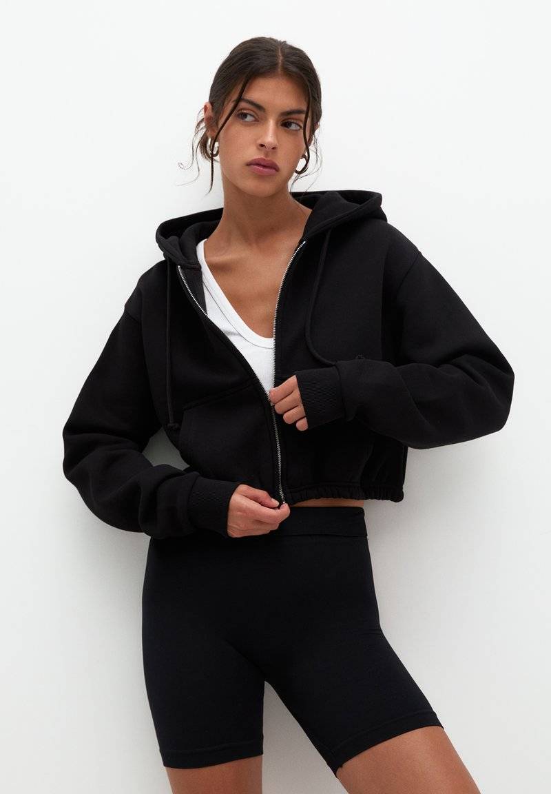 PULL&BEAR PULL&BEAR CROPPED - Zip-up sweatshirt - black VIP-Rabatte