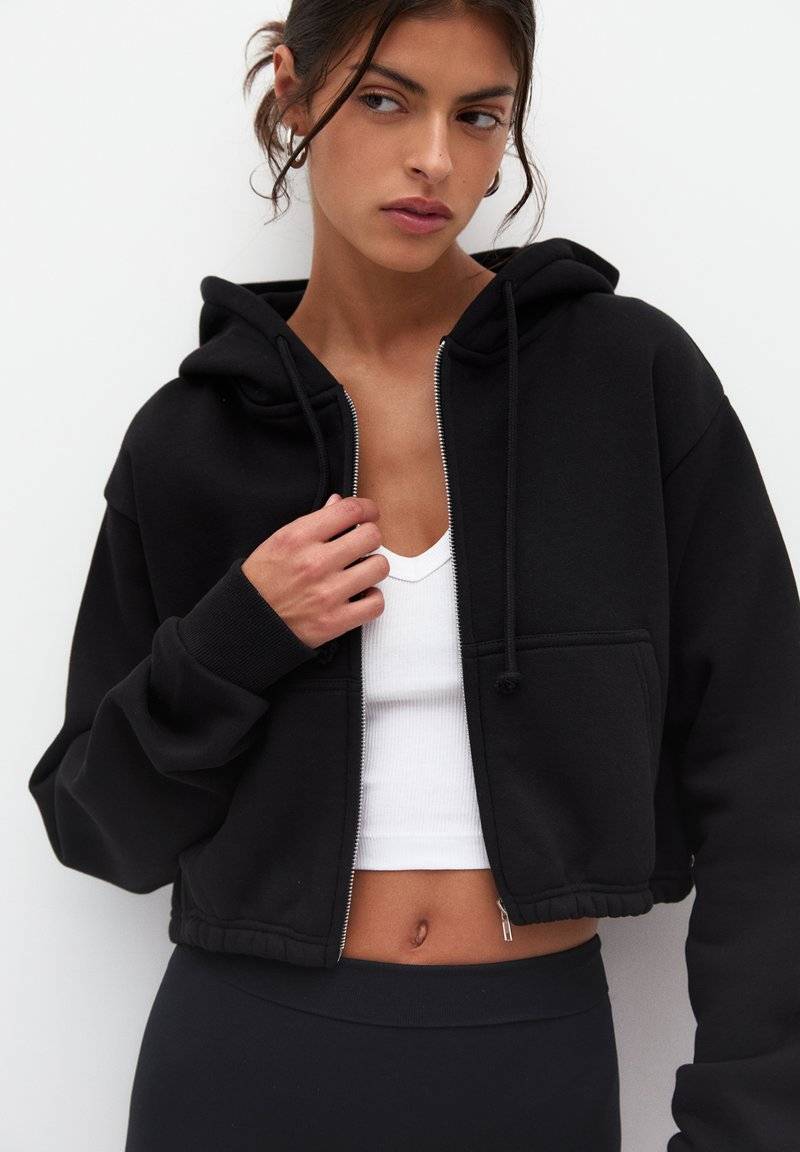 PULL&BEAR PULL&BEAR CROPPED - Zip-up sweatshirt - black VIP-Rabatte