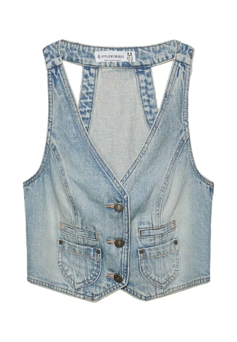 Stradivarius Stradivarius STUDDED - Waistcoat - laser denim Super Sparpreis